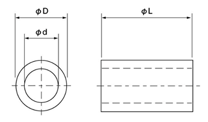 ポリアセタール(POM)(樹脂製) スペーサー (内径x外径x長さ)(輸入品)の寸法図