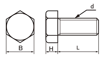 PVC(ポリ塩化ビニル)六角ボルト(ケミス品)の寸法図