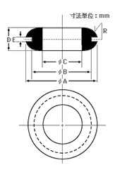 協和ゴム工業 難燃性グロメット(B UCB型)(CRUL)の寸法図