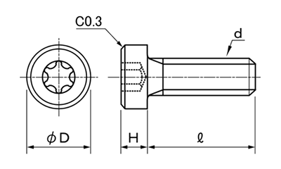 ピーク(樹脂製) TRX穴付き ローヘッドキャップ (低頭タイプ)の寸法図
