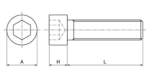ジルコニア セラミックス 六角穴付ボルト(キャップスクリュー)の寸法図