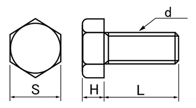 ポリカーボネート(樹脂製) 六角ボルトの寸法図