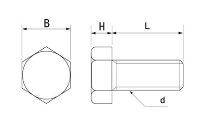 PPS(樹脂製)六角ボルトの寸法図