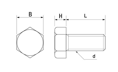PP(ポリプロピレン)(樹脂製)六角ボルトの寸法図