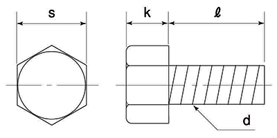 FRP(ガラスエポキシ樹脂) 六角ボルト(全ねじ)(黒色)の寸法図
