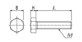 PVDF＜G＞(フッ化ビニリデン樹脂) 六角ボルトの寸法図