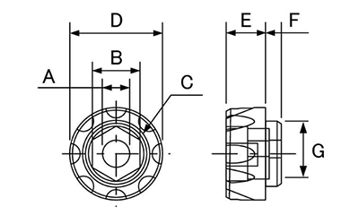 ポリカーボネート ボルトキャップ (Tタイプ)(六角形状用つまみ)の寸法図