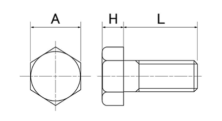 アルミナ セラミック 六角ボルトの寸法図