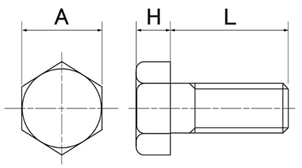 ジルコニア セラミック 六角ボルトの寸法図