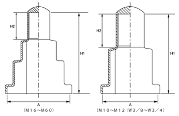 ダブルナットワッシャー付きキャップ (内ねじ付)樹脂(PVC)(AWJ)の寸法図