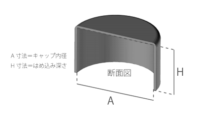 樹脂製 丸キャップ(丸形状用)(軟質塩化ビニール・黒色)(外かぶせ)(AWJ品)の寸法図