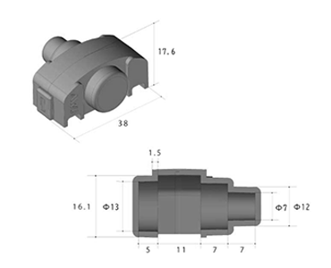 エラストマー(TPE) ELクリップキャップ (ダクタークリップ用保護)(E●30208)(AWJ品)の寸法図