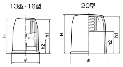 ボルト用保護カバー (ダブルナット+座金)(イエロー色)マサル工業製の寸法図