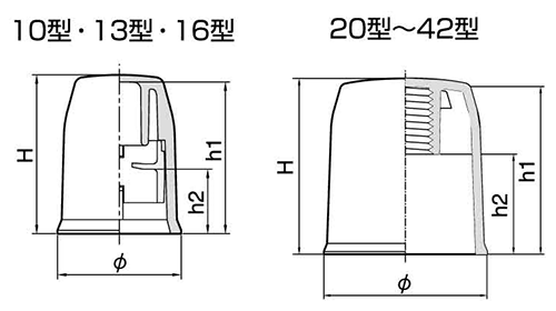 ボルト用保護カバーシングル (ダブルナット+座金)(ごげ茶色)マサル工業製の寸法図