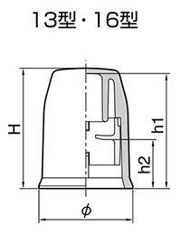 ボルト用保護カバーシングル (ダブルナット+座金)(イエロー色)マサル工業製の寸法図
