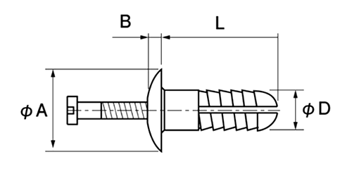 ナイロン6(PA) ヒットリベット (HR-R)樹脂釘タイプ)の寸法図