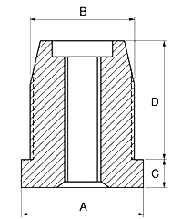 樹脂(ABS) 丸ブッシュ(立リブ)(パイプ内径用)(大昌産業)の寸法図