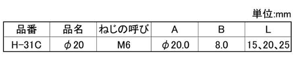 樹脂製(PE) アジャスター(高さ調節用)(H-31C)(ROHS品)(大昌産業)の寸法表