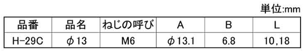 樹脂製(PE) アジャスター(高さ調節用)(H-29C)(ROHS品)(大昌産業)の寸法表