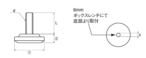 樹脂製(ABS) アジャスター(高さ調節用)(H-87F)(ROHS品)(大昌産業)の寸法図