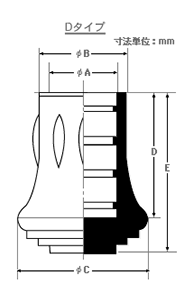 協和ゴム工業 パイプ用ゴム脚(KP型) EPDM (Dタイプ)の寸法図