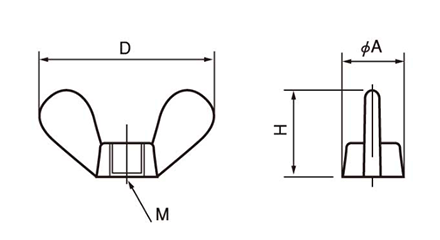 ポリアセタール(樹脂製) 蝶ナットの寸法図