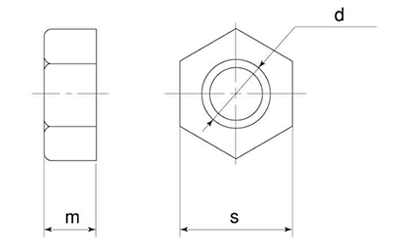 PPS(樹脂製)六角ナットの寸法図