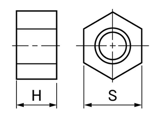 FRP(VE)(ガラスビニールエステ樹脂) 六角ナット(塩酸、硫酸等)の寸法図