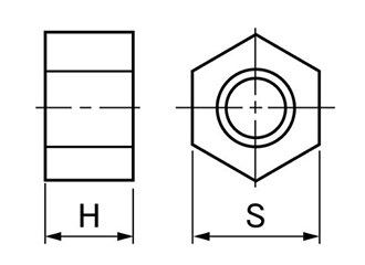 FRP(GE)(ガラスエポキシ樹脂) 六角ナット(黒色)(太平品)(平径x高さ)の寸法図
