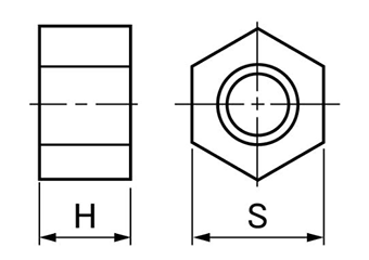 FRP(VE)(ガラスビニールエステ樹脂) 六角ナット(太平品)の寸法図