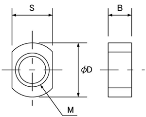 PTFE(四フッ化エチレン樹脂) 二面幅ナット (ケミス製)の寸法図