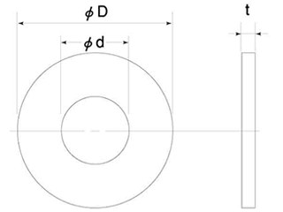 ポリスライダー平座金 (ワッシャー)(0.13t)の寸法図