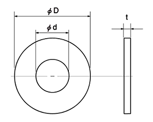 ポリスライダー平座金 (ワッシャー)(1.00t)の寸法図