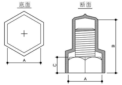 ネジカバー (ボルト先端～ナット保護)(軟質塩化ビニール・白色)NCVM(タケネ品)の寸法図