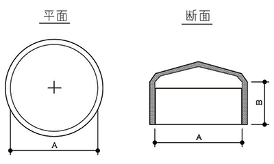 樹脂製 丸パイプキャップ (軟質塩化ビニール・黒色)(外かぶせ)(タケネ品)の寸法図