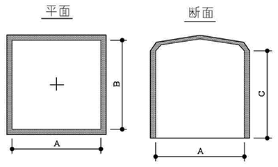 角型パイプキャップ (軟質塩化ビニール・黒色)(外かぶせ)(タケネ品)の寸法図