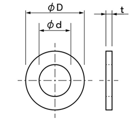 ポリカーボネート 平座金 (ワッシャー) (一般規格)の寸法図