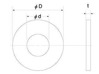 PPS(ポリフェニレンサルファイド) 丸型平座金 (丸ワッシャー)の寸法図