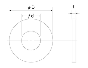 PVDF＜GFL＞ (フッ化ビニリデン樹脂製) 平座金 (ワッシャー)(ケミス製)の寸法図