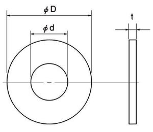 テフロン(PTFE・樹脂製) 平座金 (ワッシャー)(特殊サイズ)の寸法図