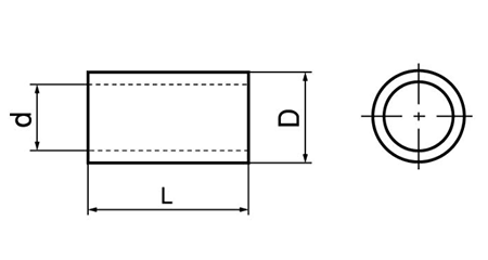 絶縁スリーブ (寸きり長尺タイプ1000mm)PTFE(四フッ化樹脂)(*)の寸法図