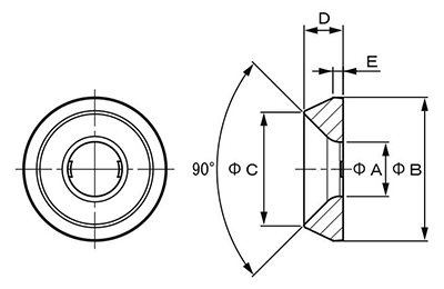ナイロン6(PA) 飾りワッシャー(007-0)(皿ねじ用・台形型)の寸法図