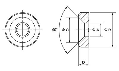 ナイロン6(PA) 飾りワッシャー(007-1)(皿ねじ用・平型)の寸法図