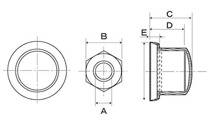 六角ナット用キャップ 座金付きISO用(白色)(ポリエチレン製)の寸法図