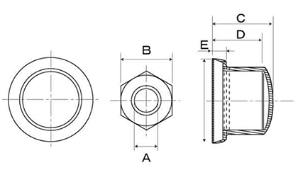 六角ナット用キャップ 座金付きISO用(黒色)(ポリエチレン製)の寸法図