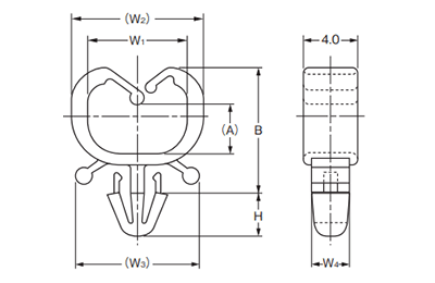 ナイロン66 ハーネスクリップ (HC-U)(小配線用/白色)の寸法図