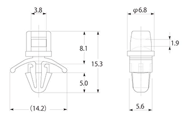 66ナイロン ケーブルタイホルダー (取付穴に固定タイプ)(SFT)(ナチュラル色 配線クランプ)の寸法図