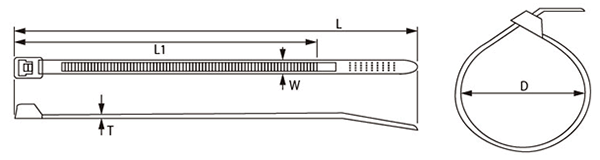 超耐熱結束バンド(46ナイロン) DK(メロングリーン)(デンカエレクトロン品)の寸法図