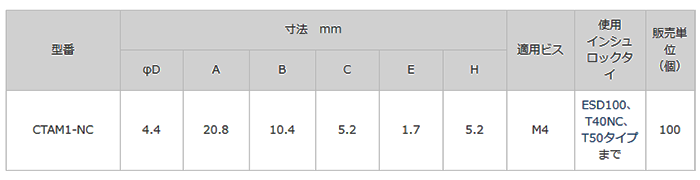 アンカーマウント(ポリプロピレン導電性) CTAM-NCの寸法表