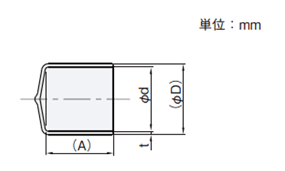 岩田製作所 保護キャップ 丸キャップ (ねじ先端用)黄色(PVC/RoHS10)(HLYE-B)(ボックス入)の寸法図